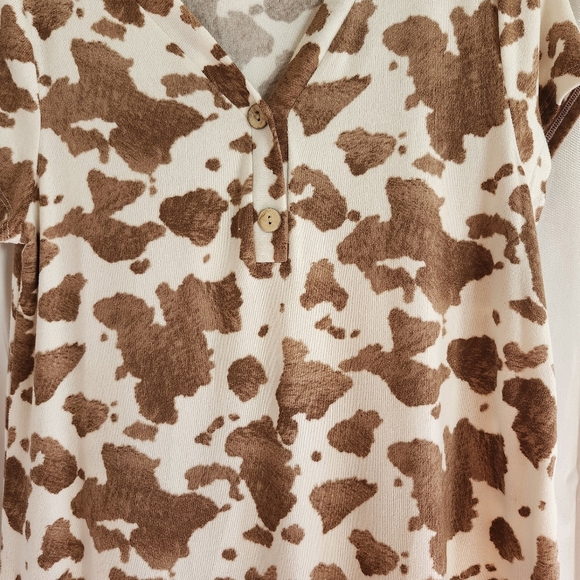 Bombom Brown and White Cow Print Women's Top - Picture 3 of 15